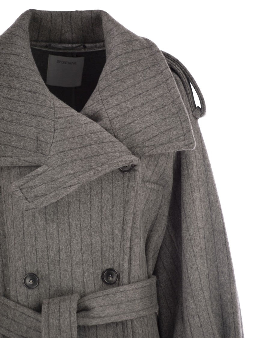 Sportmax Arold1234 - Pure Wool Pinstriped Trench Coat