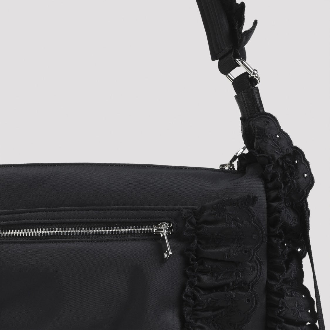 Simone Rocha Structured Shoulder Bag With Ruffled Lace Trim