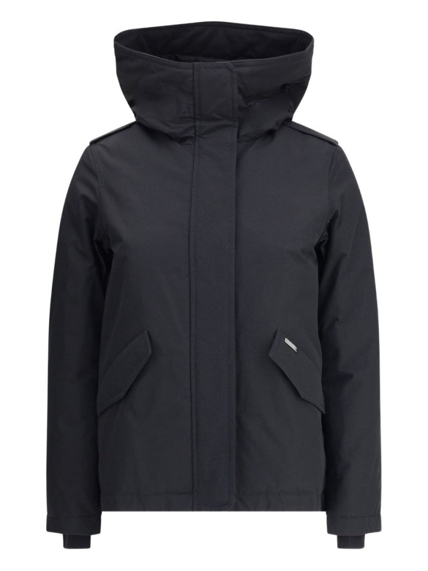 Woolrich Black Cotton-Polyamide Blend Coat