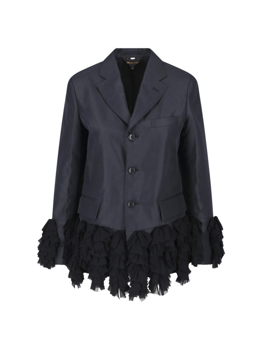Comme Des Garçons Single-Breasted Black Blazer With Ruffle Detailing