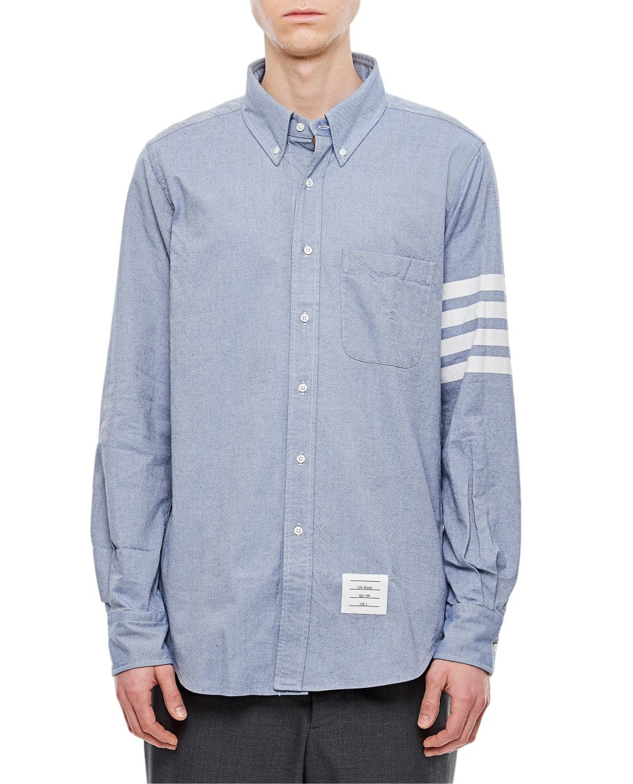Thom Browne Light Blue Button-Down Shirt With Signature Stripes And Custom Details