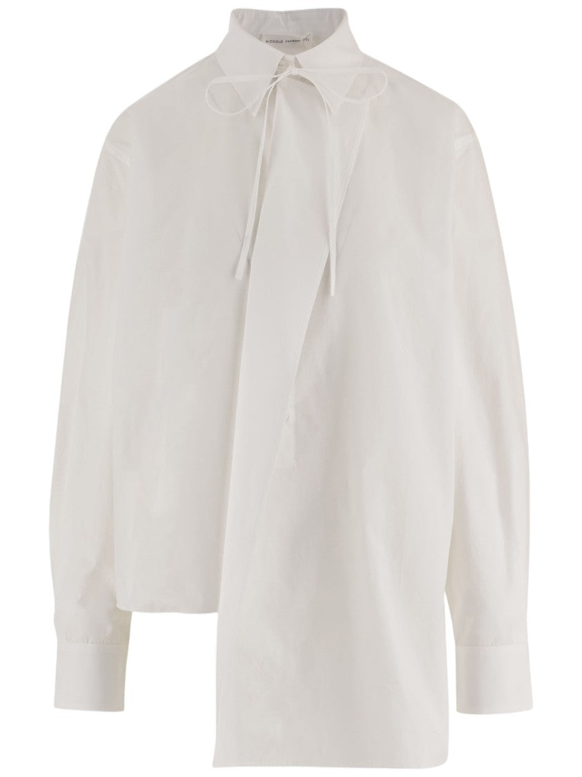 Niccolò Pasqualetti Cotton Shirt With Bow-Tie Collar And Asymmetrical Hem