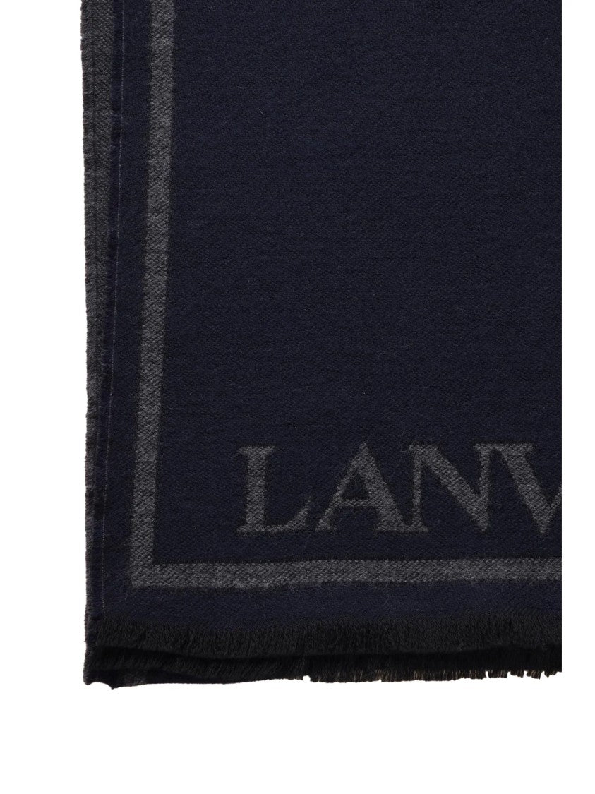 Lanvin Woven Wool Scarf With Geometric Detail And Fringed Edges