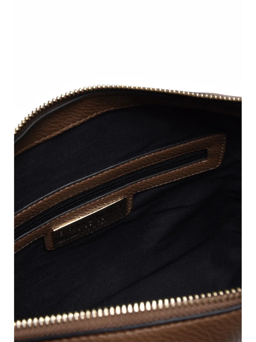 Ermanno Firenze Structured Taupe Shoulder Bag With Adjustable Strap And Gold Accents