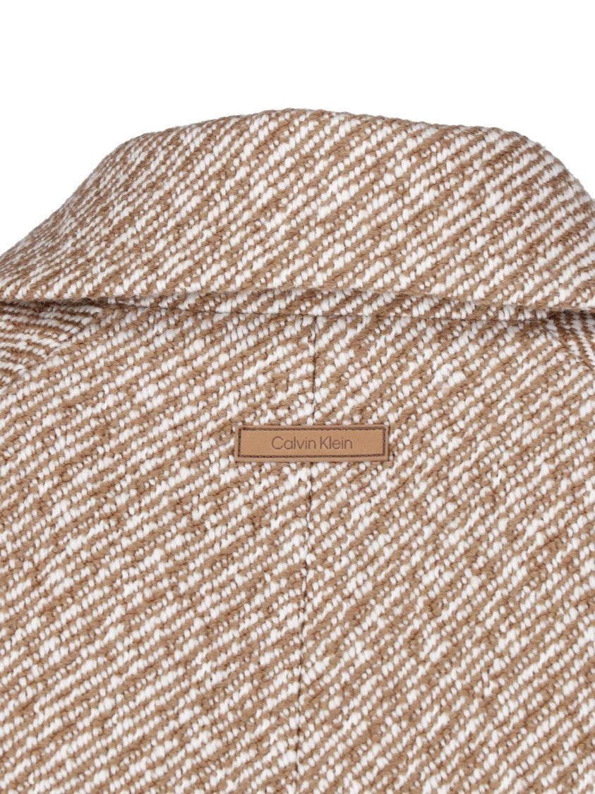Calvin Klein Short Double-Breasted Wool Blend Coat With Notched Lapels
