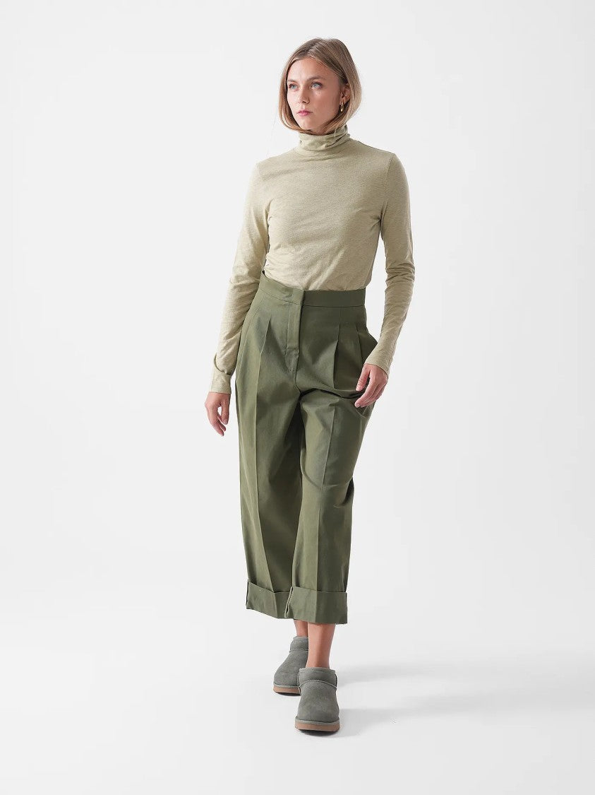 Max Mara Cropped Olive Green Pants With Pleated Front