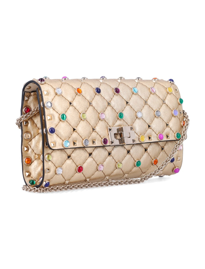 Valentino Garavani Rockstud Spike Multicolor Studded Shoulder Bag In Metallic Nappa