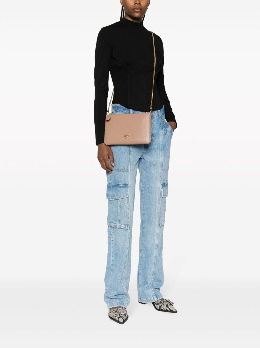 Pinko Rectangular Calf Leather Clutch With Gold Hardware