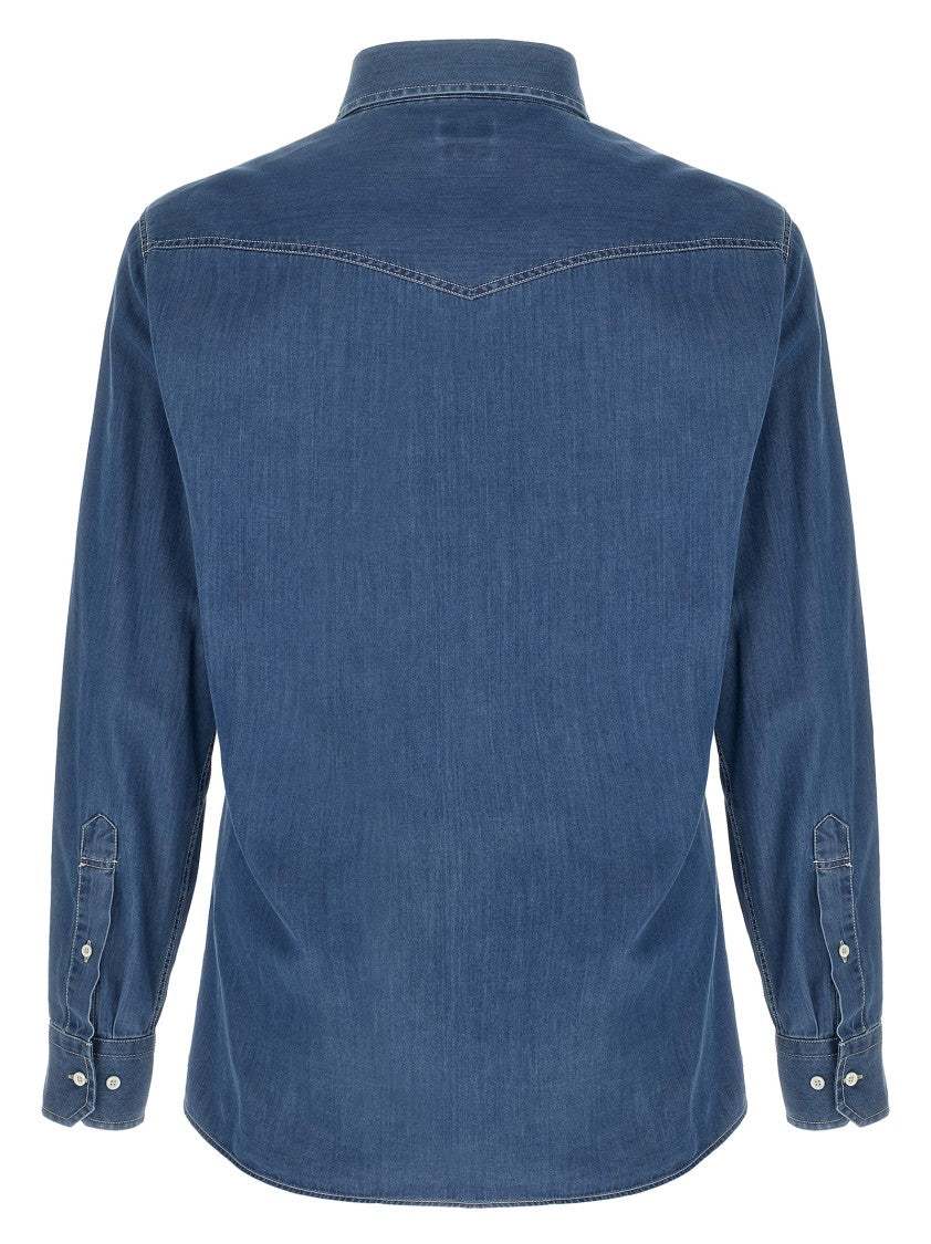 Brunello Cucinelli Texan Cotton Denim Shirt With Button Closure And Cuffed Sleeves