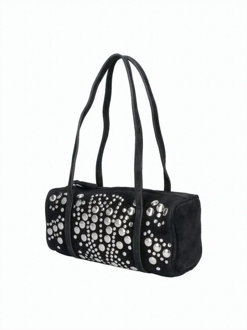 Gimaguas Black Studded Cylindrical Leather Shoulder Bag