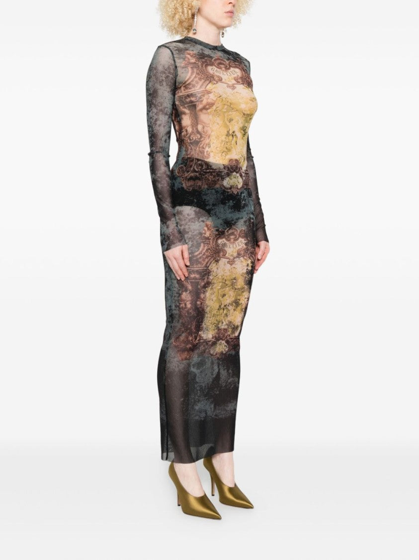 Jean Paul Gaultier Dark Green Baroque Print Maxi Dress