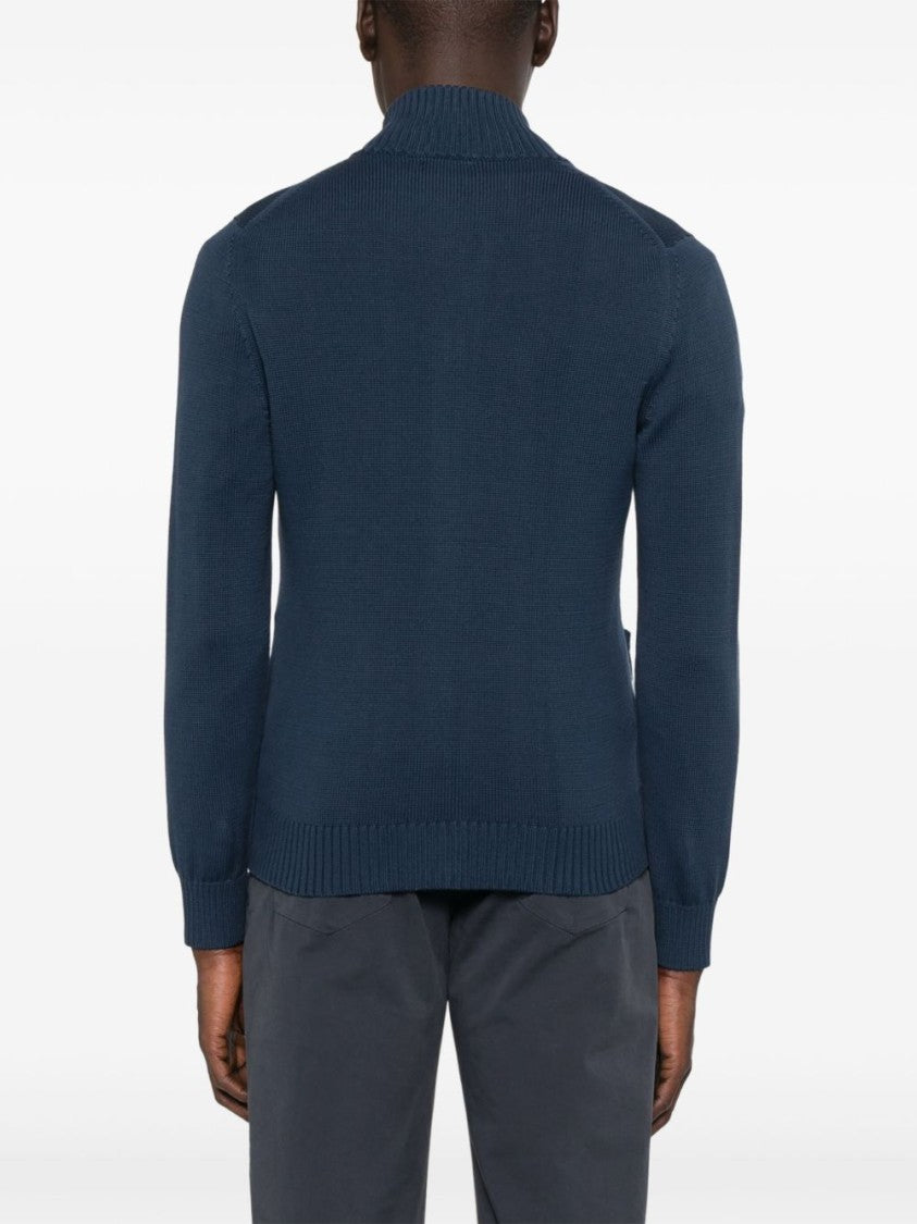 Malo Knit Bomber Jacket In Blue