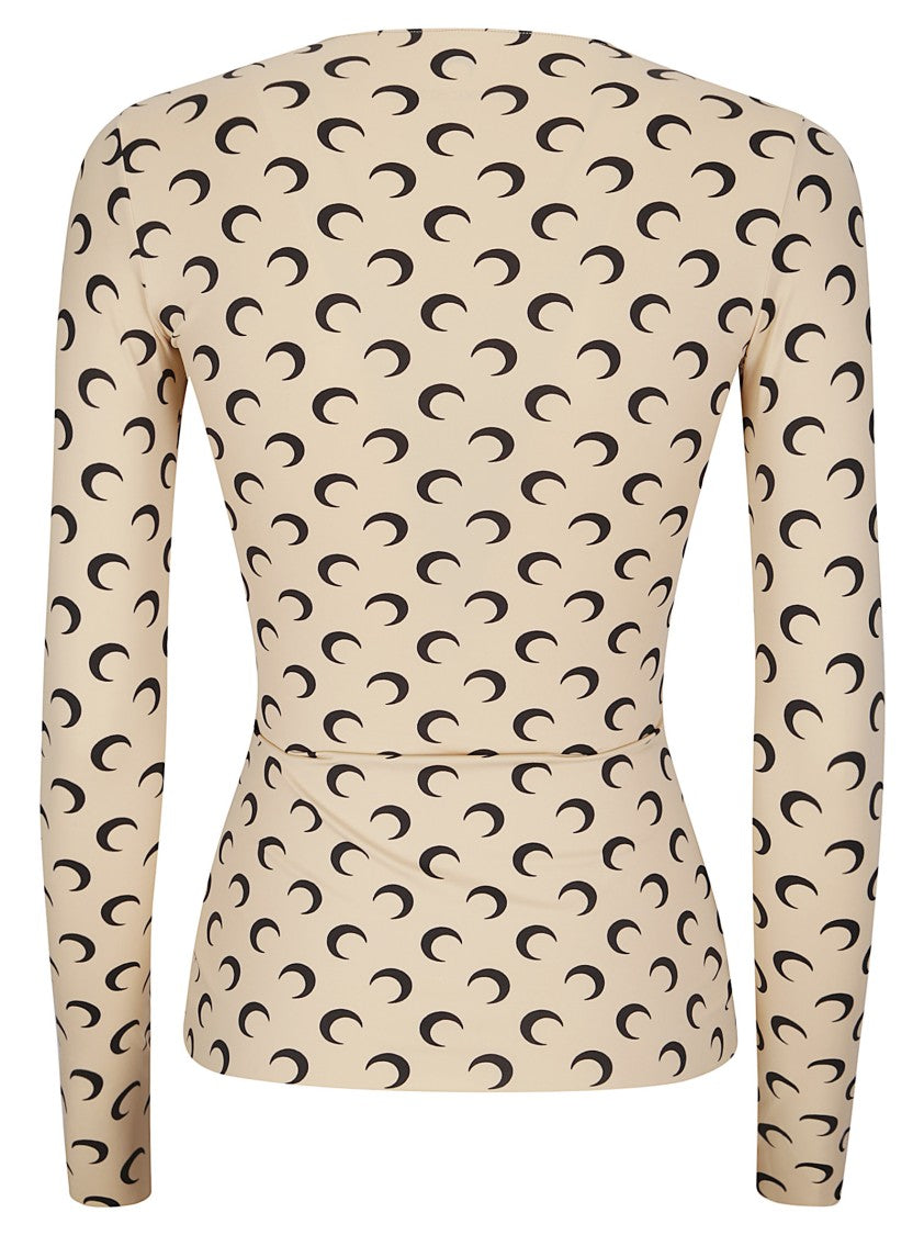 Marine Serre Moon Printed Jersey Ls Crewneck Top
