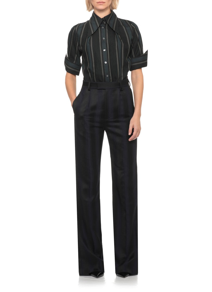 Vivienne Westwood Green Violin Striped Viscose Short Sleeve Shirt