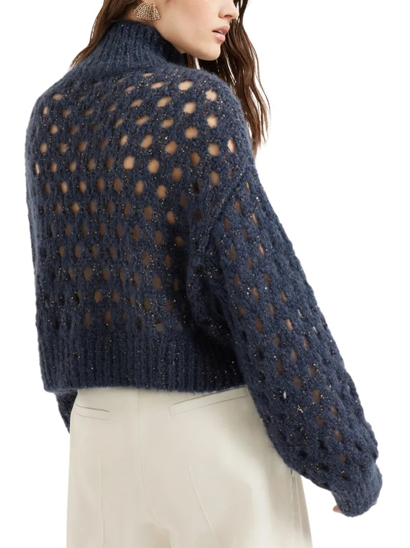 Brunello Cucinelli Open-Knit Turtleneck Sweater With Cropped Silhouette