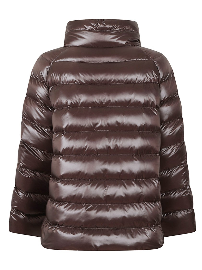 Fay Quilted Rosewood Nylon Down Jacket With Funnel Neck And Iconic Hook