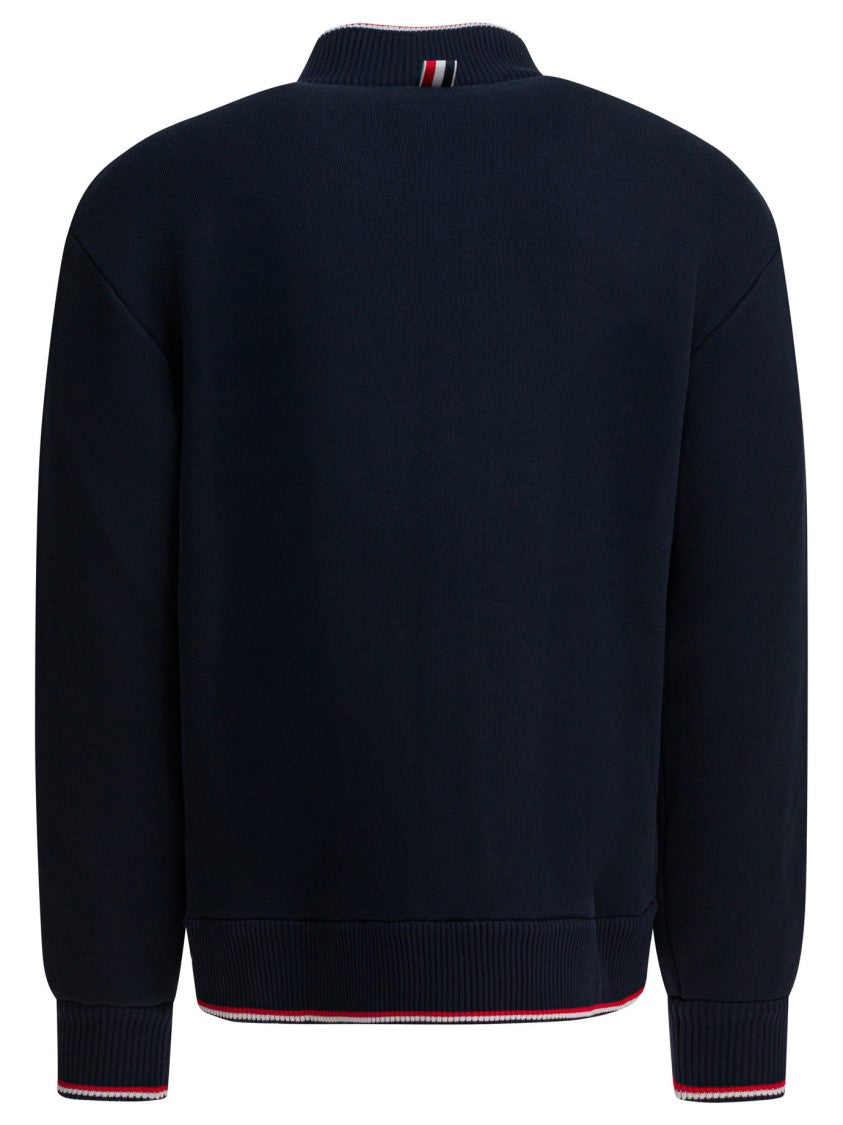 Thom Browne Tricolor Insert Zip-Up Sweatshirt With Logo Patch