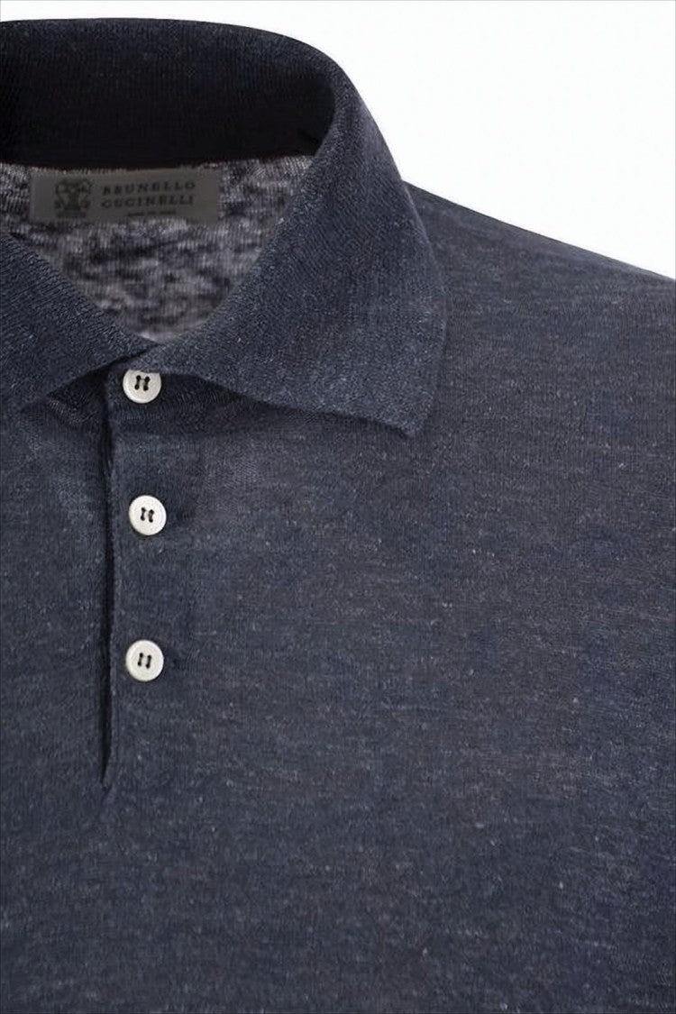 Brunello Cucinelli Textured Blue Polo Shirt