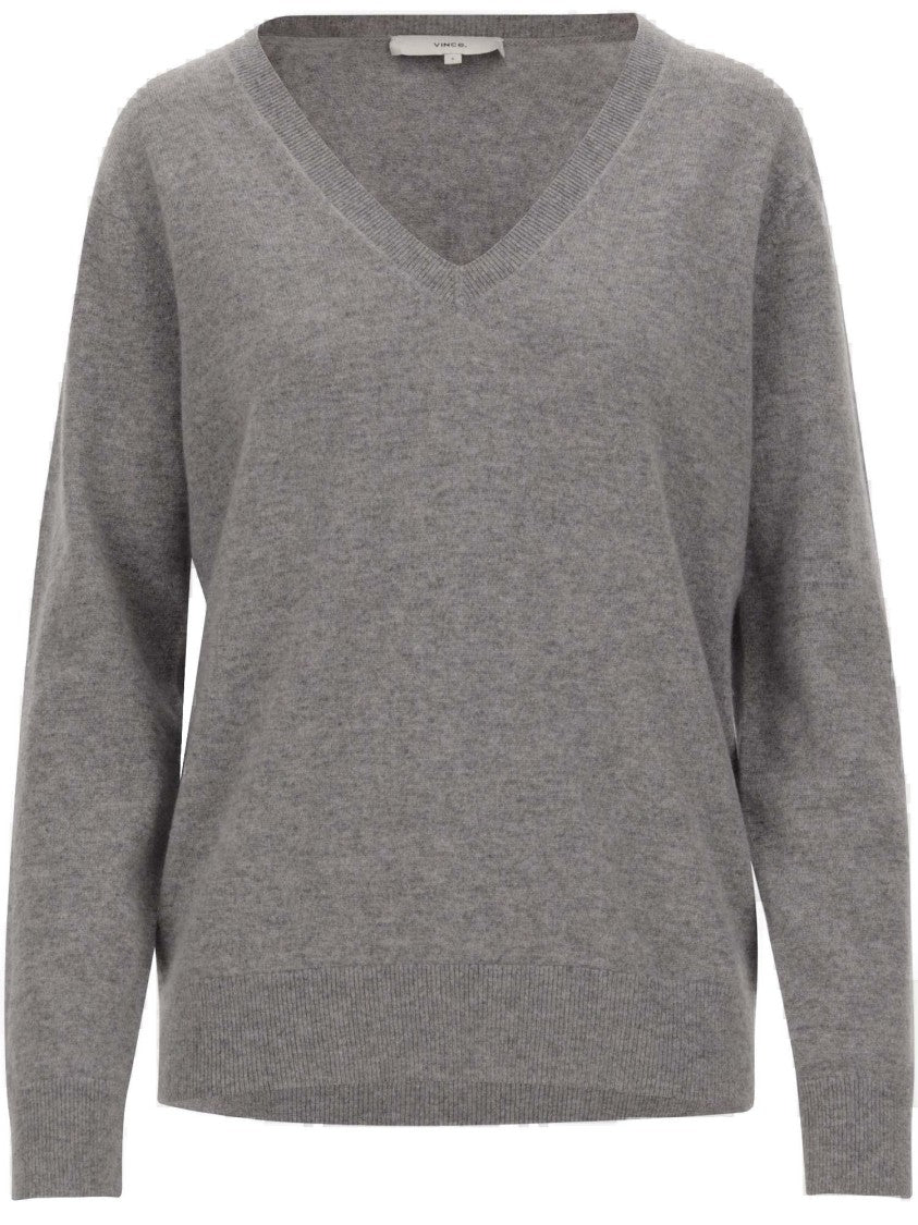 Vince V-Neck Cashmere Pullover With Ribbed Edges