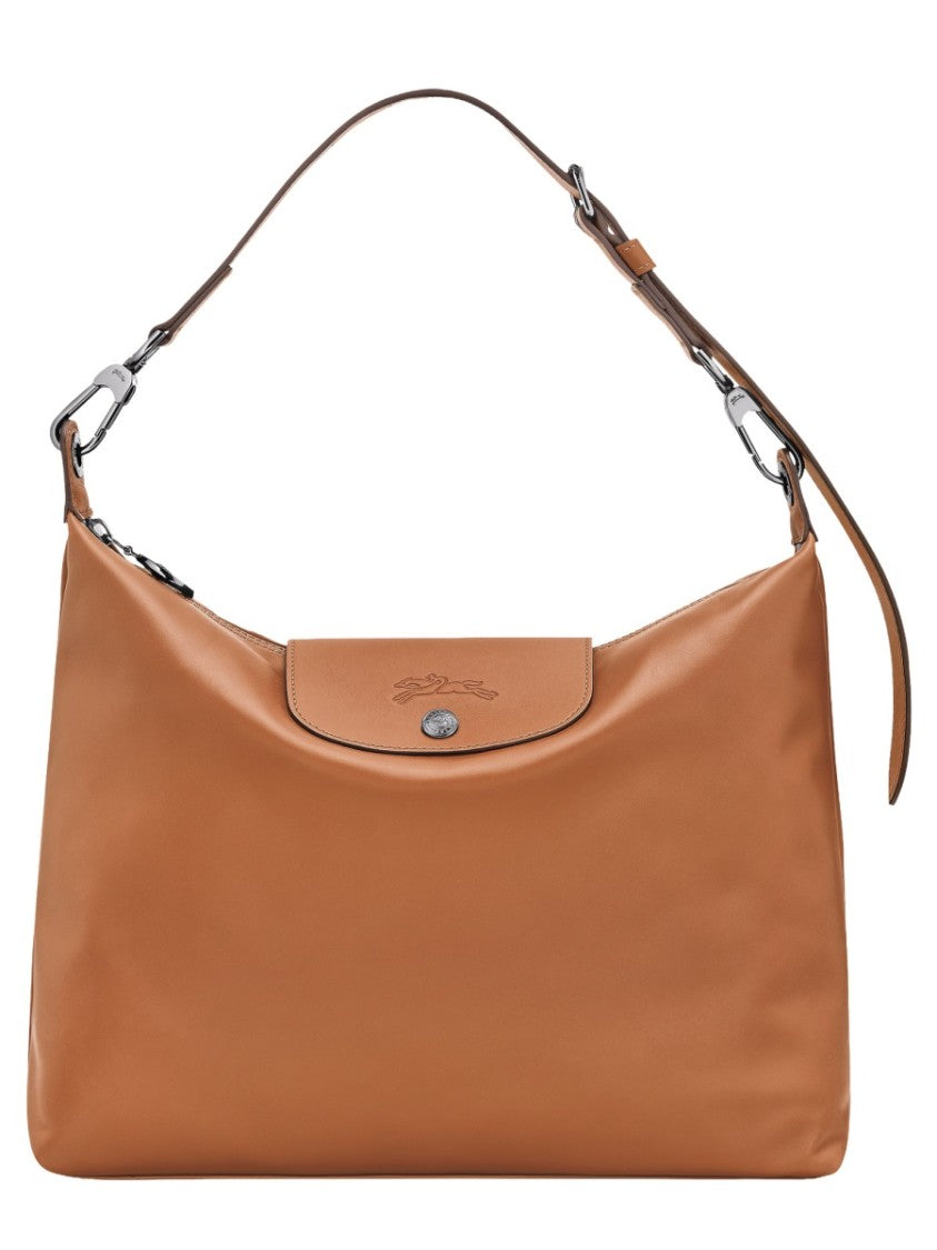 Longchamp Medium Leather Hobo Bag With Adjustable Shoulder Strap And Flap Closure