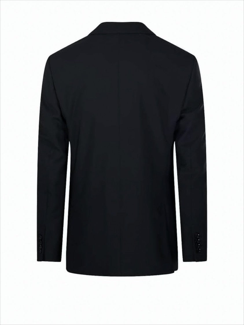 Ami Paris Tailored Black Wool Suit Jacket With Notched Lapel