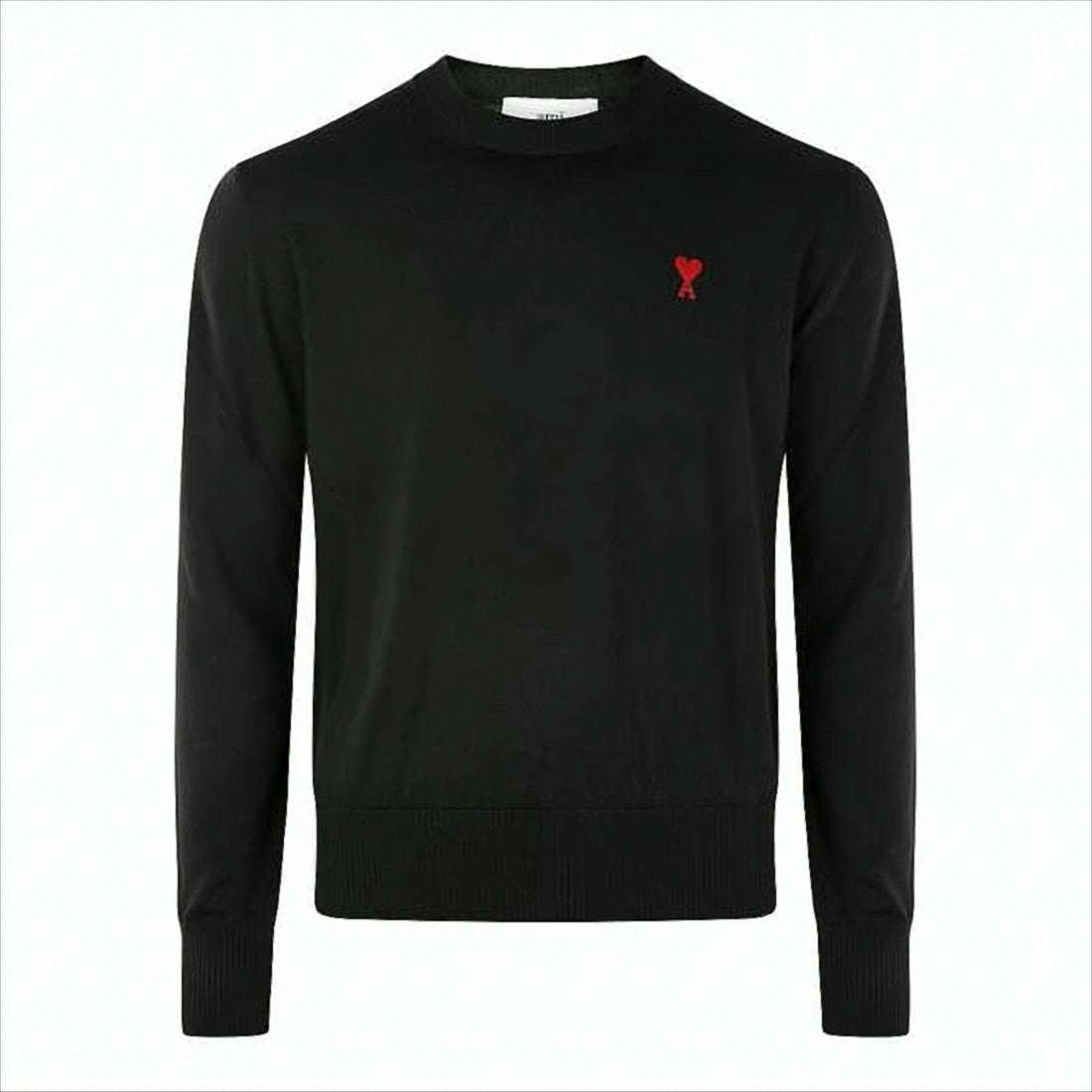 Ami Classic Black Wool Sweater With Heart Emblem