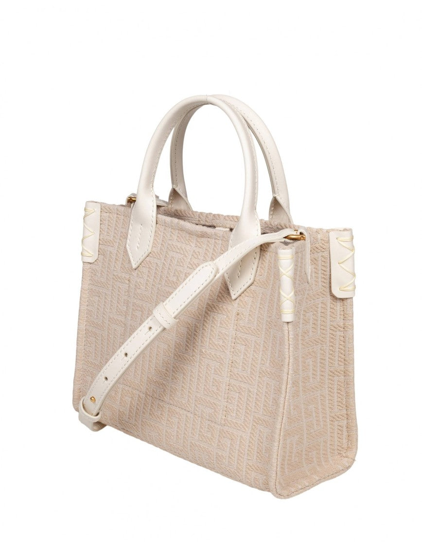 Balmain Small B-Army Jacquard Canvas Tote Bag, Natural Color