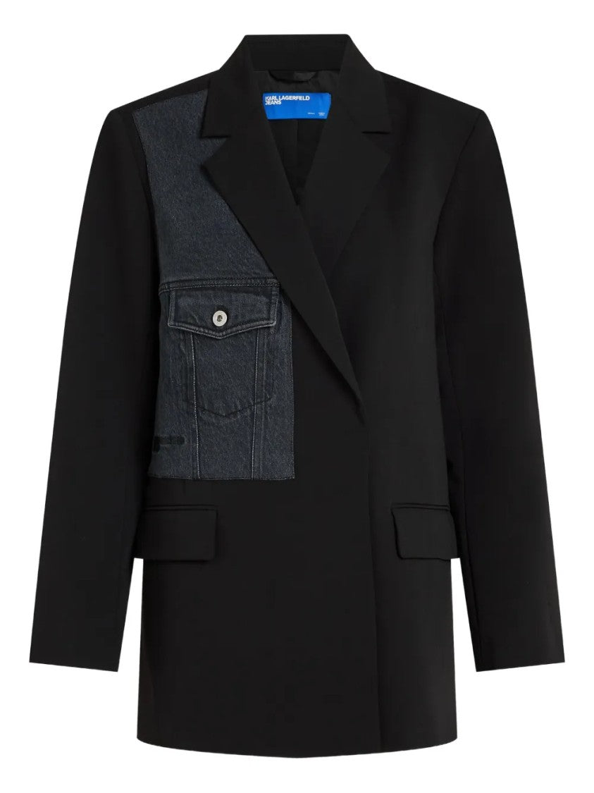 Karl Lagerfeld Tailored Black Blazer With Contrasting Denim Patch Detail