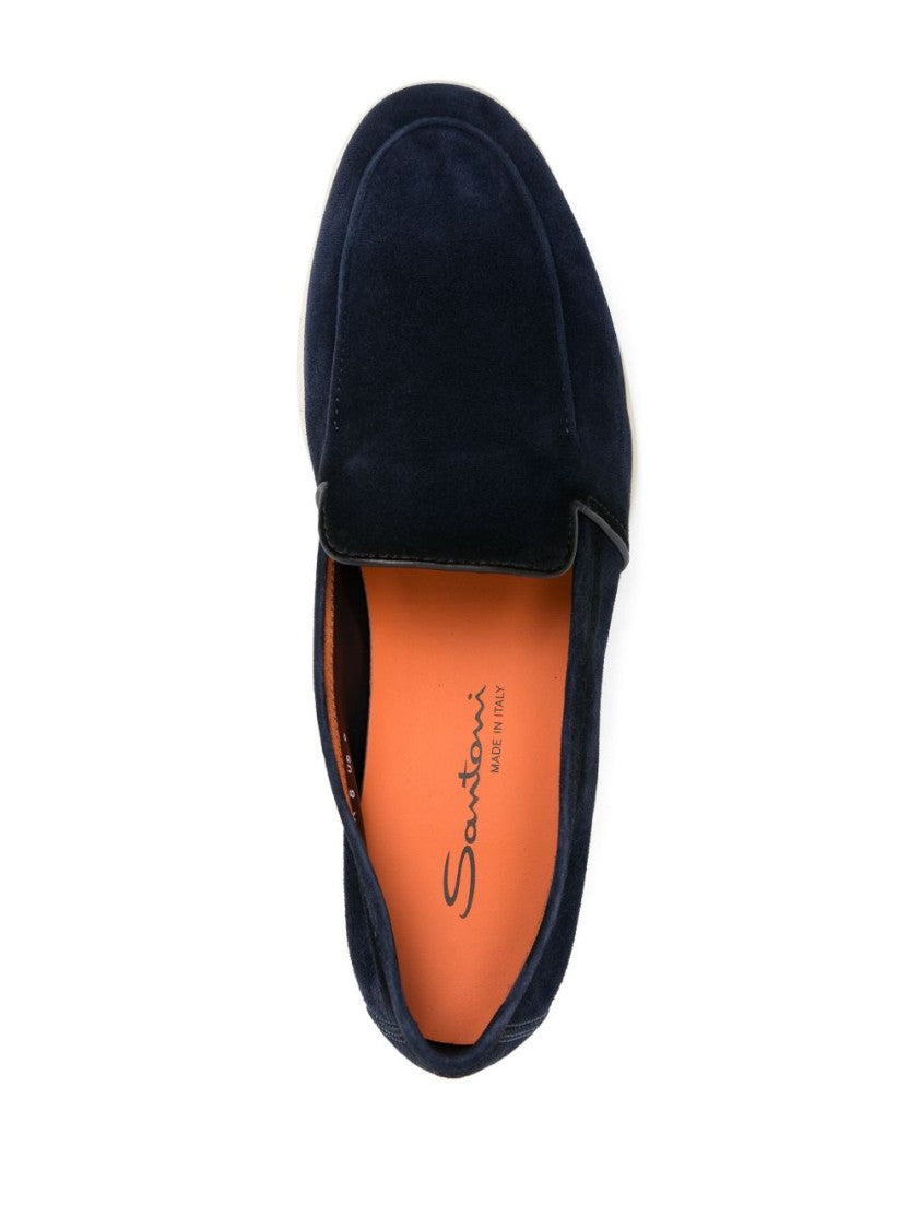 Santoni Blue Leather Loafers With Sleek Design