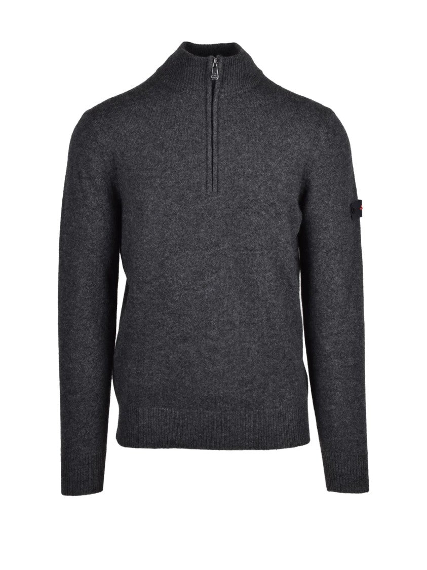 Peuterey Grey Wool-Yak Zip Mock Neck Sweater