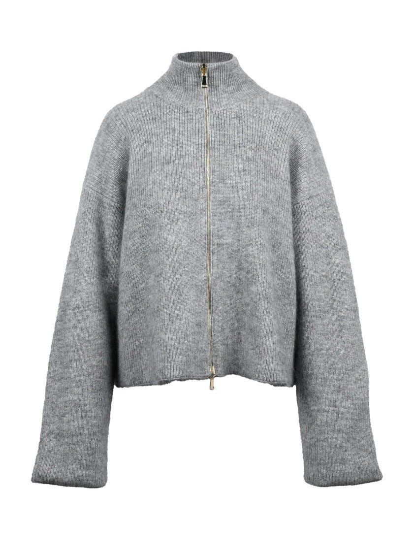 Fabiana Filippi Grey Virgin Wool-Blend Ribbed Knit Coat