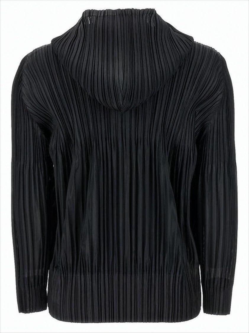 Pleats Please Pleated Texture Black Jacket With Hood