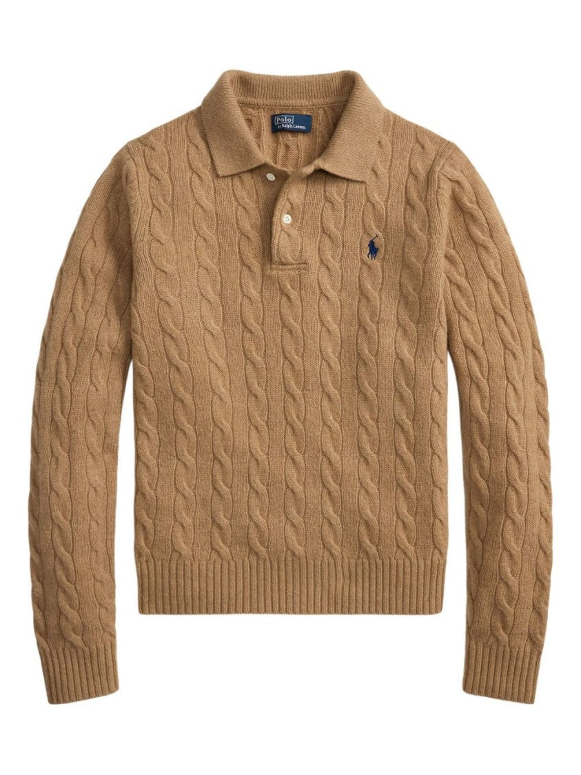 Polo Ralph Lauren Cable Knit Camel Sweater With Polo Collar