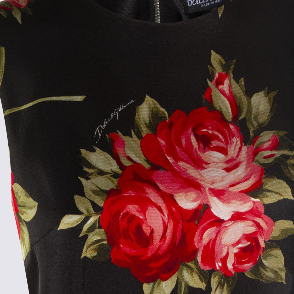 Dolce & Gabbana Black And Red Viscose Floral Midi Dress