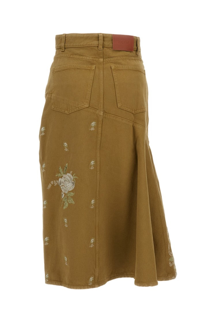 Erdem Denim Embroidered Midi Skirt