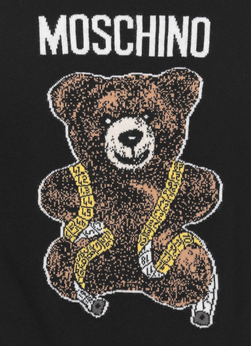 Moschino Black Teddy Bear Embroidered Wool Sweater