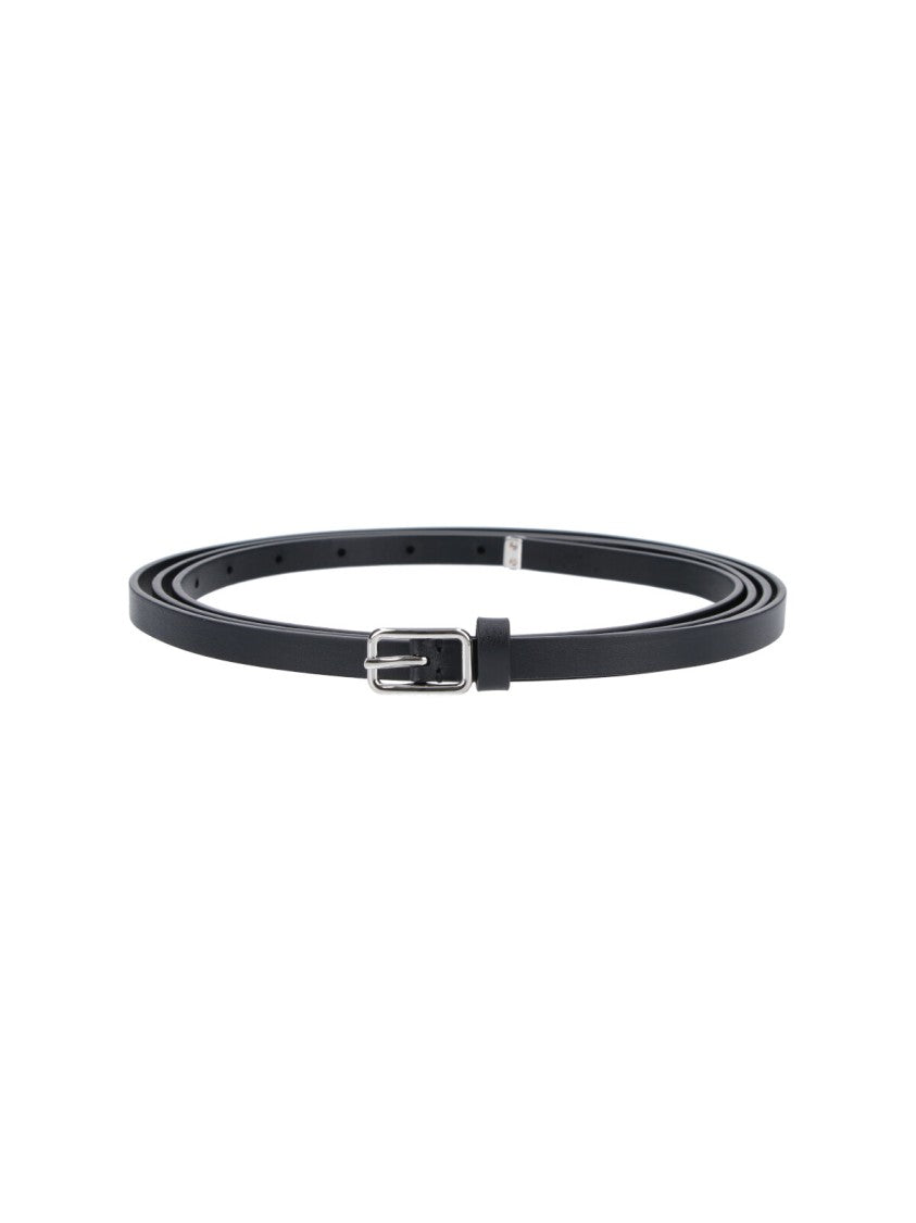 Givenchy Black Slim Leather Silver Buckle Belt