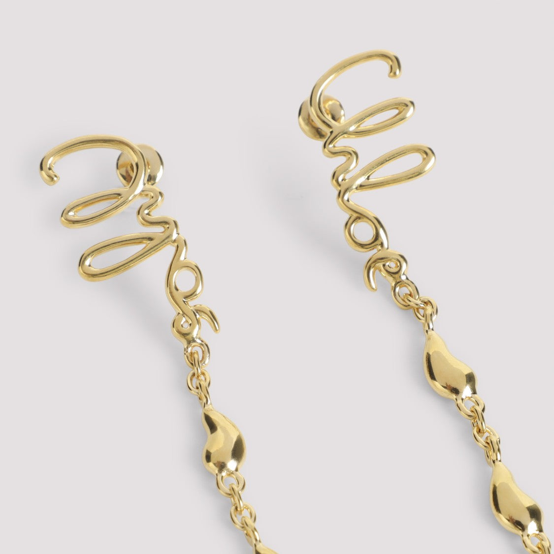 Chloé Gold Brass Earrings With Lettering And Chain Accents