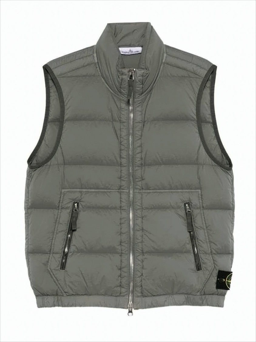 Stone Island Quilted Grey Vest With High Collar