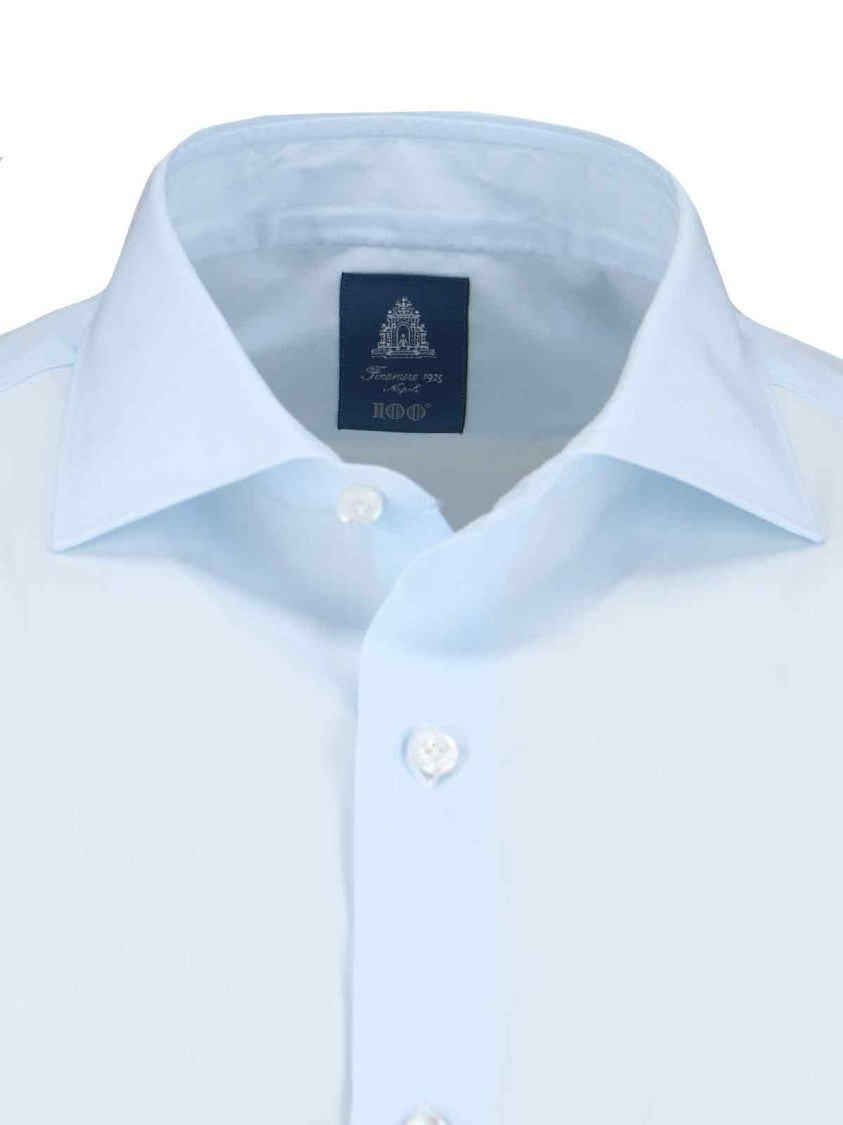 Finamore "Milano" Shirt, In Light Blue Cotton, Classic Collar