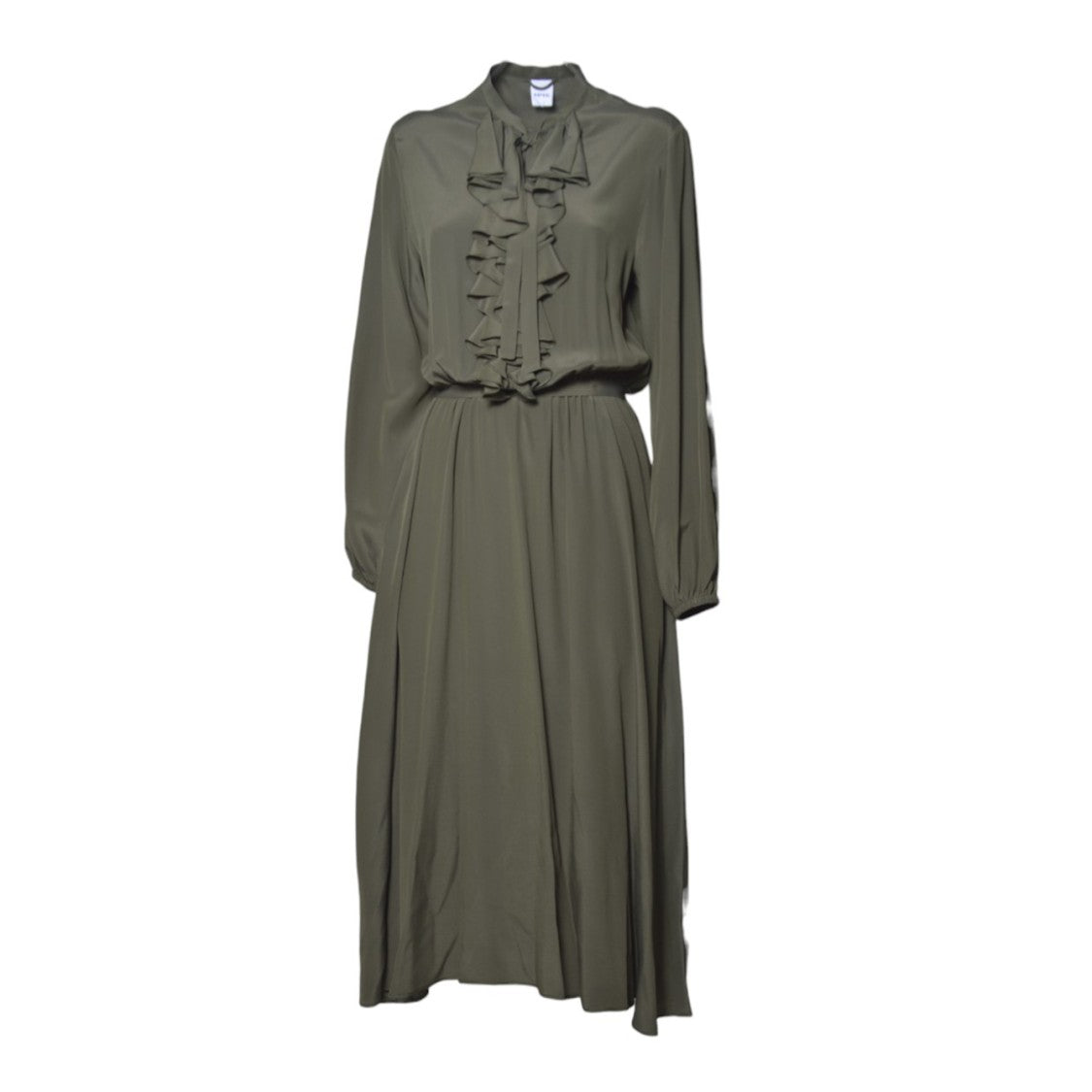 Aspesi Green Crepe De Chine Midi Dress With Ruffles