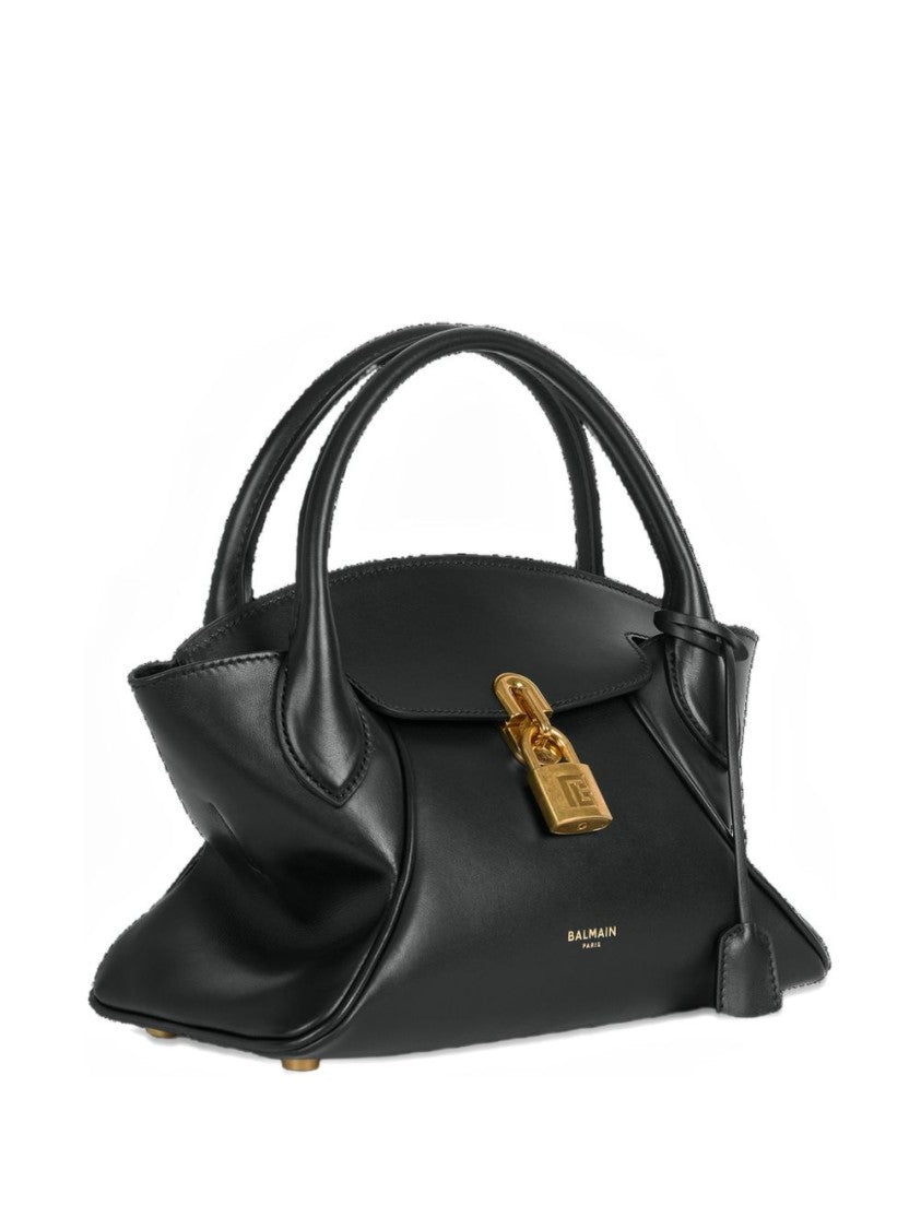 Balmain Star-Shaped Black Leather Handbag With Gold Accents
