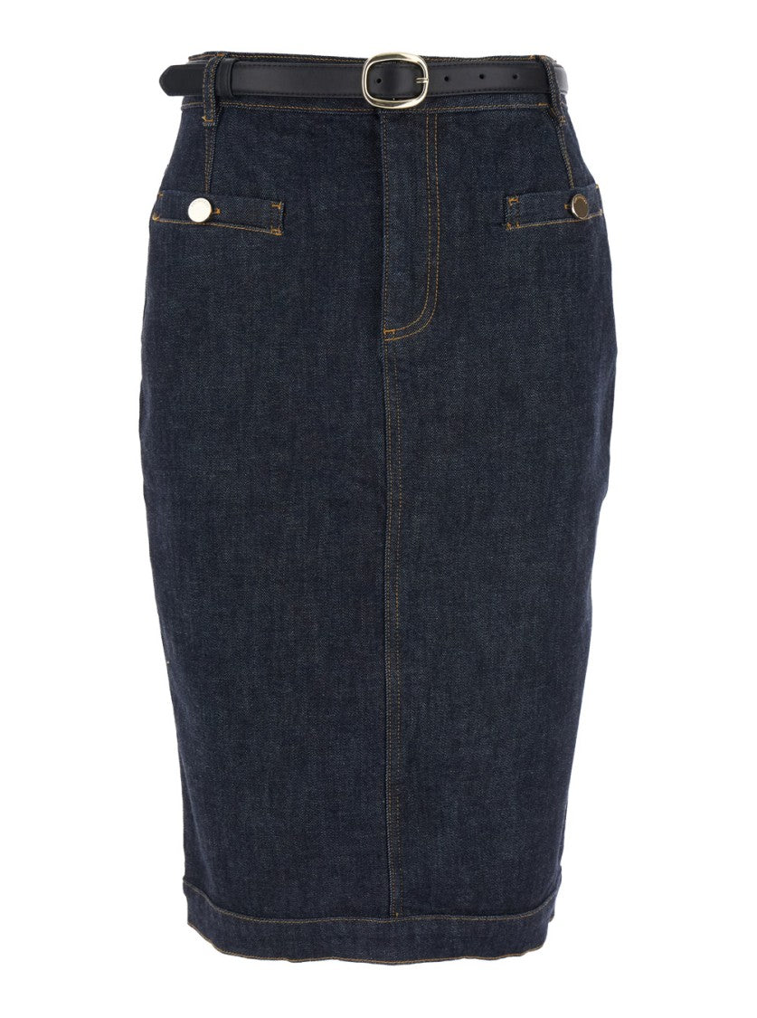 Self-Portrait Indigo Denim Midi Skirt