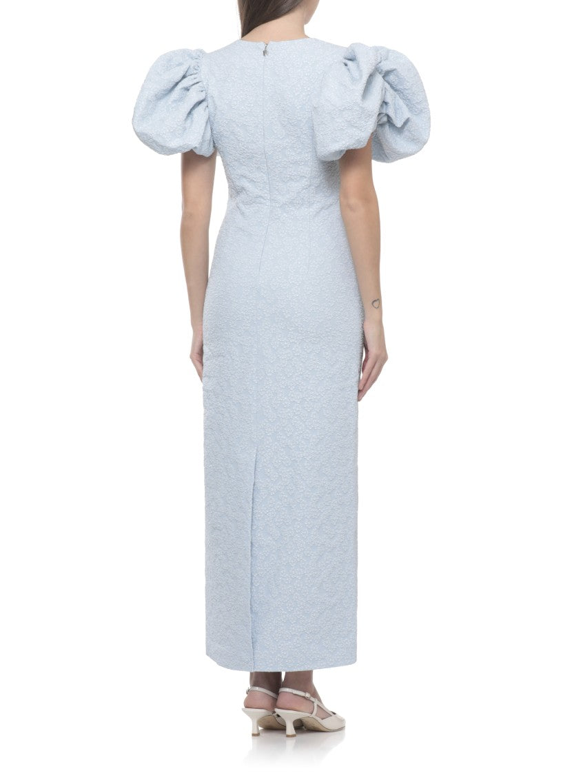 Rotate Jacquard Midi Dress With Balloon Sleeves And Floral Embossing