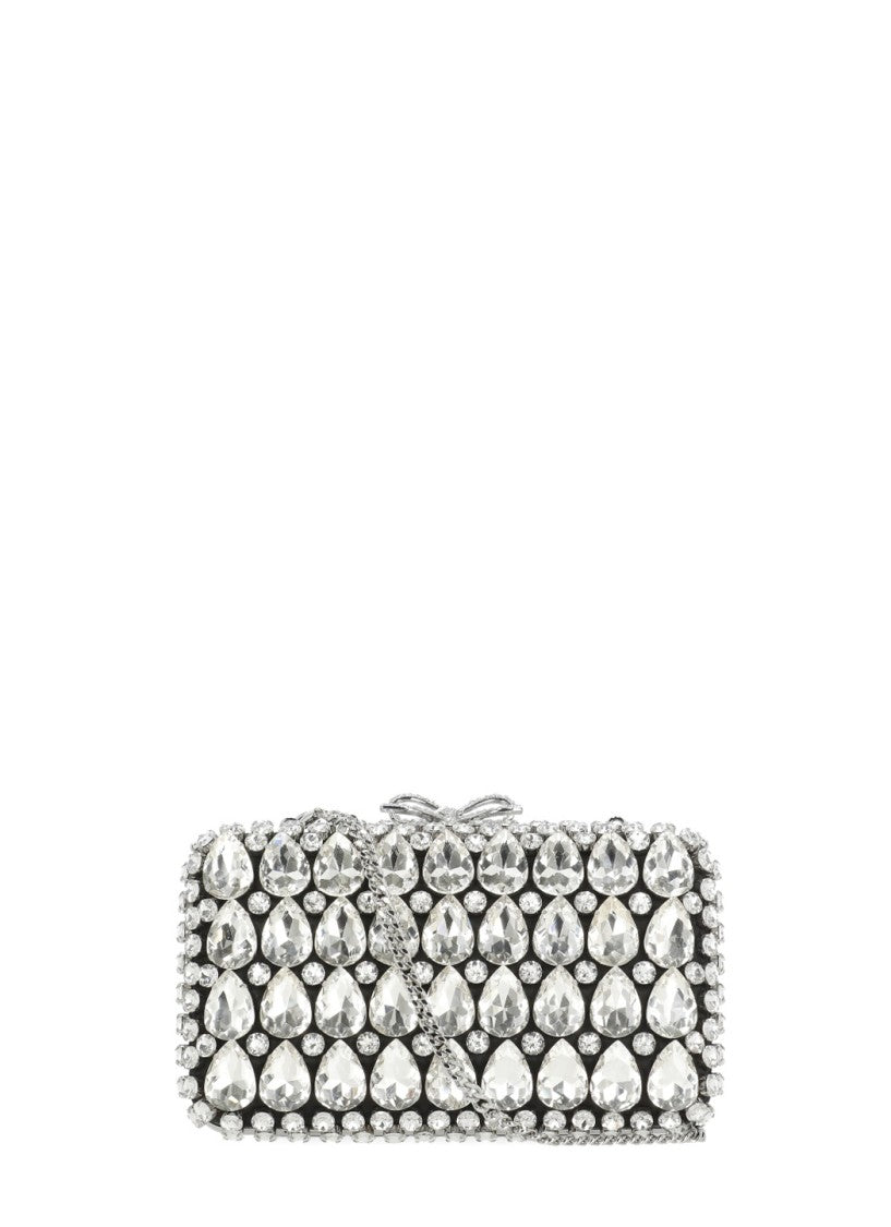 Self-Portrait Satin Crystal Pochette With Teardrop And Round Crystal Embellishments