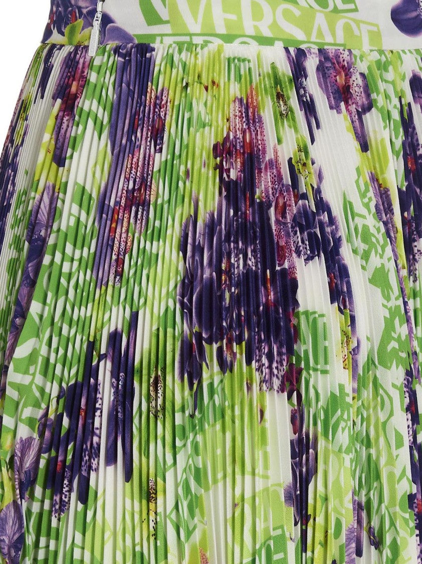 Versace Floral Crêpe De Chine Silk Skirt