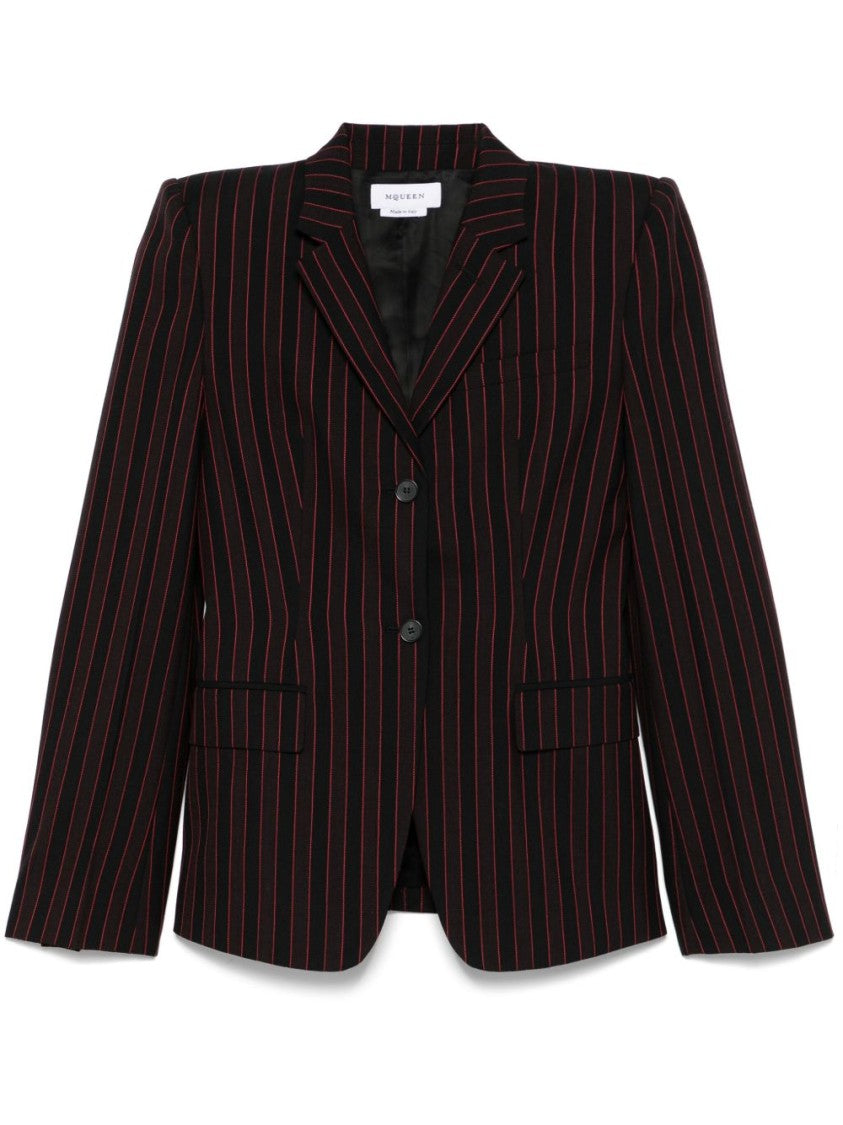 Alexander Mcqueen Tailored Black Blazer With Pinstripe Detail