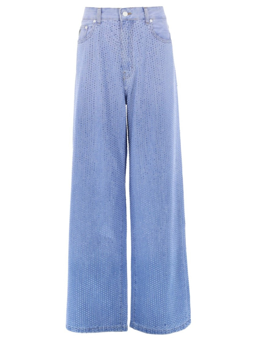 Lois Asha Rhinestones Cotton Wide-Leg Jeans