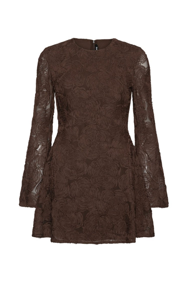 Rotate Flower Mesh Flared-Cuff Ls Mini Dress
