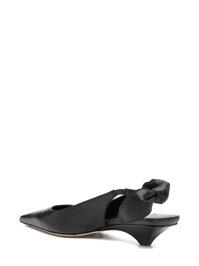 Vic Matié Pointed-Toe Black Leather Sculpted Pumps